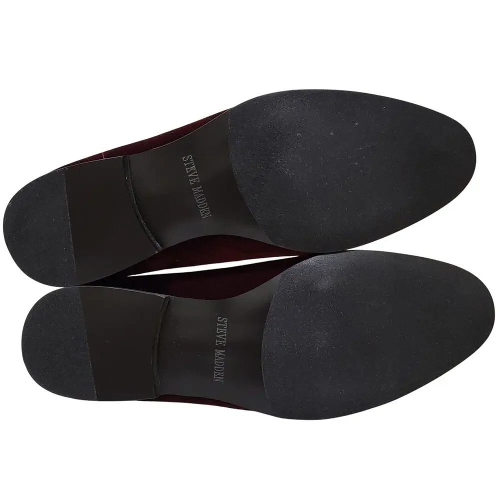 Steve Madden Men Laight Slip On Smoking Loafers Size US 9.5M Wine Red Velvet